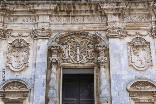 Details of Abbey Church of Saint Lucy at Cathedral Square on Ortygia isle, Syracuse city, Sicily Island in Italy © Fotokon