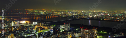 Beautiful Panoramic view of Osaka, Japan at night © LKH