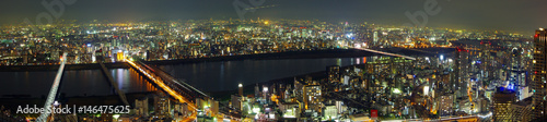 Beautiful Panoramic view of Osaka, Japan at night © LKH