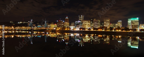 Beautiful Panoramic skyline of Portland, OR at night