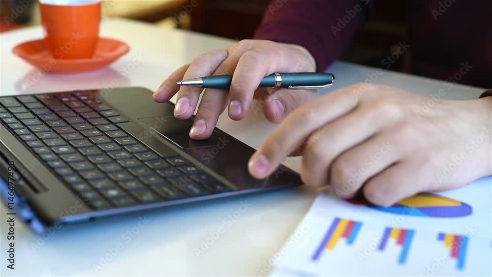 Accountant Hands Typing On Keyboard. Close Up