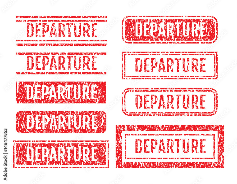 Departure Rubber Stamps Grunge Style With Scratches Set Departure Rubber Stamps Grunge Style With Scratches Set