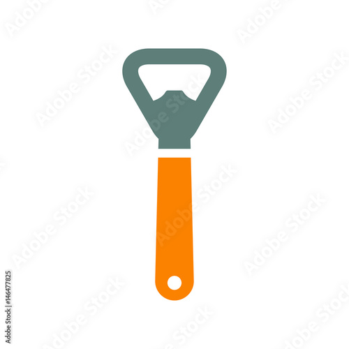 Icono plano abrebotellas naranja y gris en fondo blanco