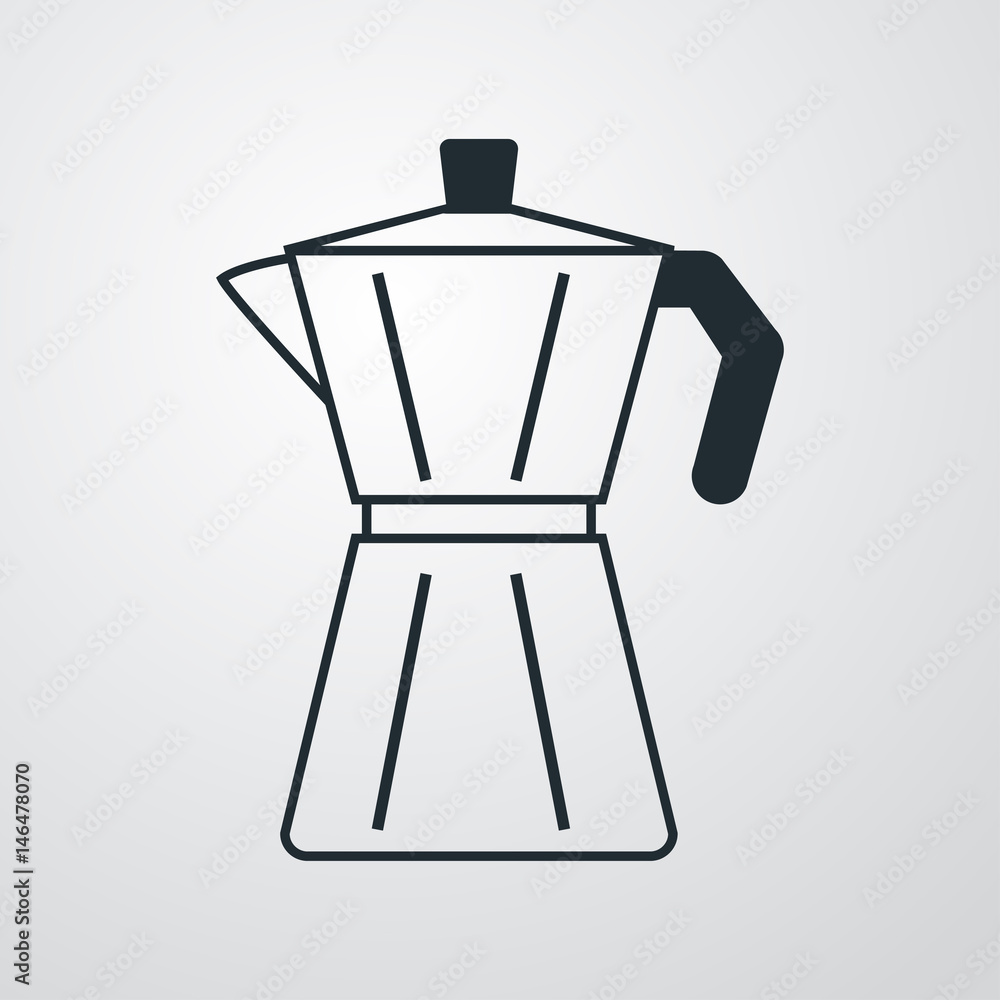 Icono plano cafetera lineal en fondo degradado Icono plano cafetera lineal en fondo degradado