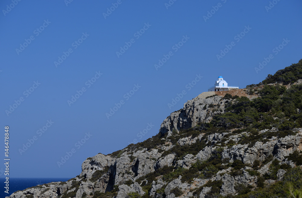 kyrka på klippa, hav, medelhavet, karpathos, grekland