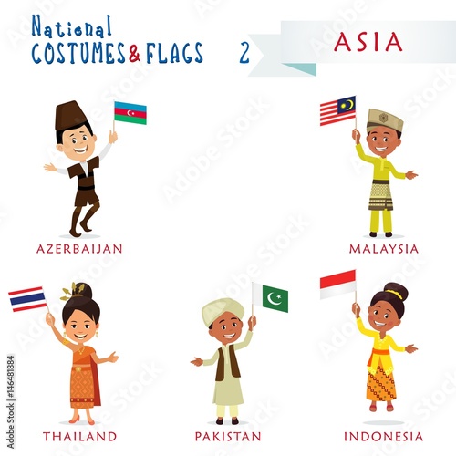 National costumes and flags of the world - Asia photo