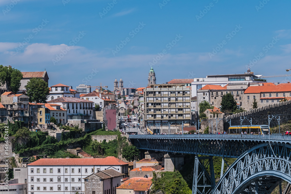 Iconic Dom Luis I bridge (1886), Douro River, Porto, Portugal. 