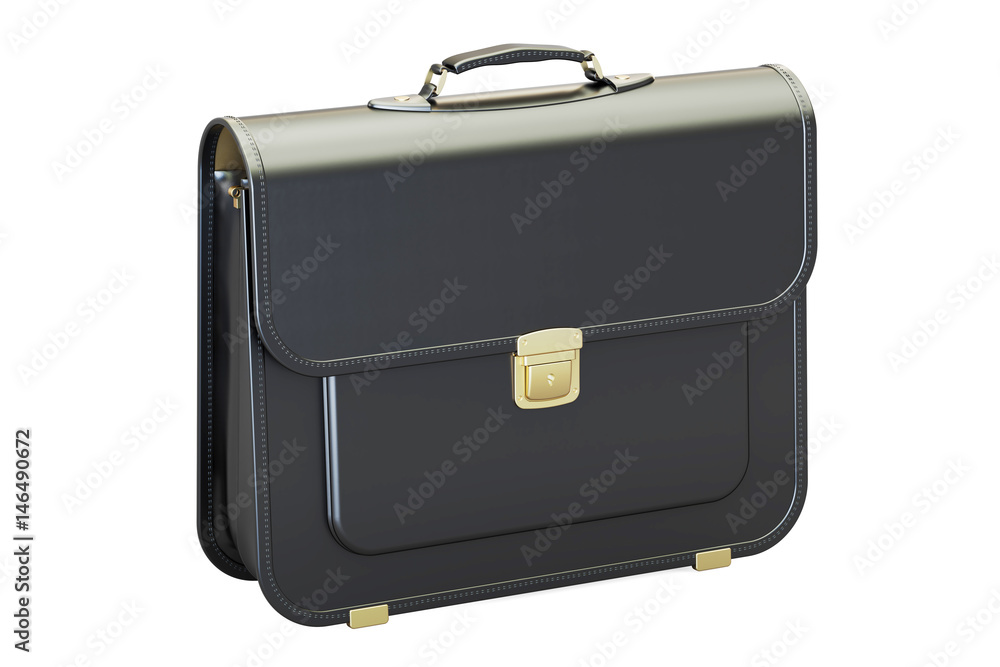 Black leather briefcase, 3D rendering Black leather briefcase, 3D rendering