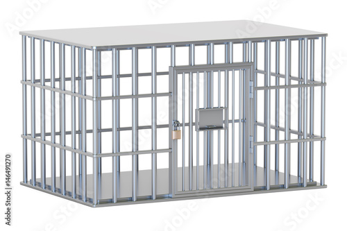 empty steel cage  prison cell. 3D rendering