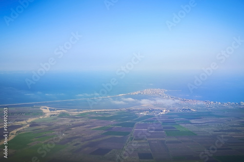 Pomorie city panorama from plane