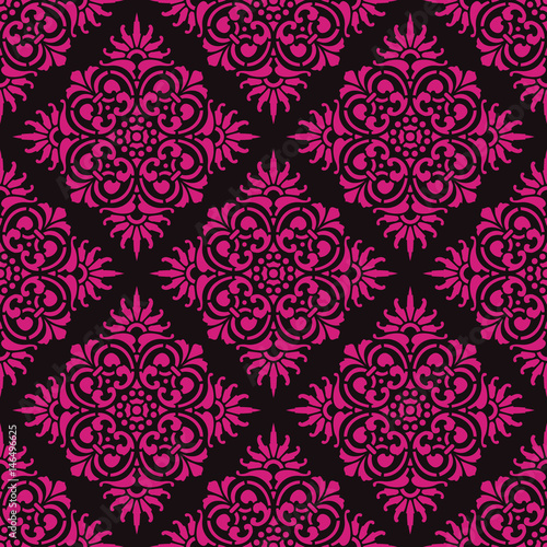 Seamless black and magenta pink diagonal vintage indian traditional textile pattern vector