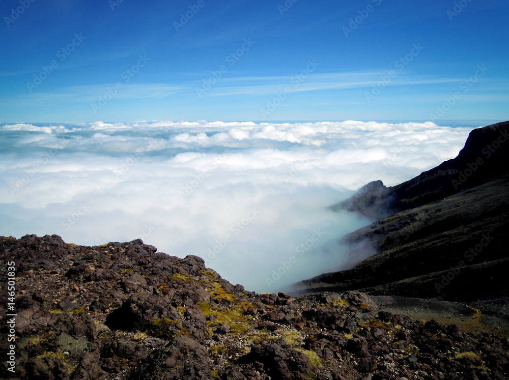 Cloudscape view - Mount Taranaki - Egmont National Park, New Zealand - Stock Image