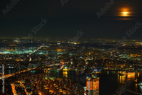 Amazing moon light over Brooklyn and Manhattan Bridges