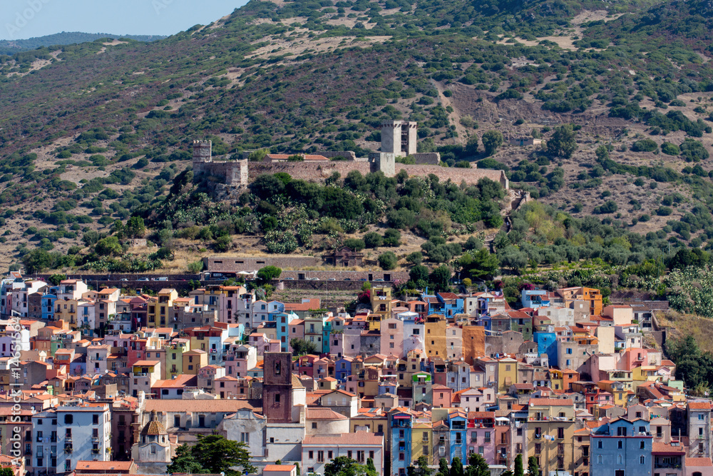 scene of colorful Bosa, little city in Sardinia, Province Oristano, Italy