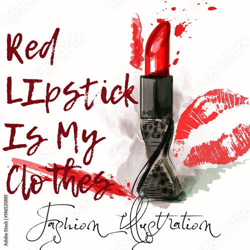 Fashion conceptual illustration with red lipstick. Lipstick is my clothes