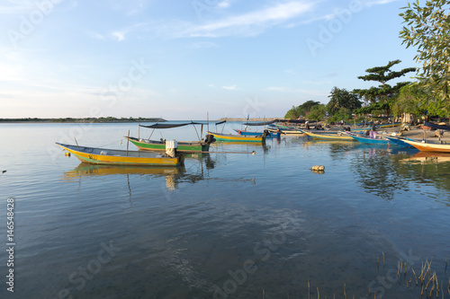 View of fishing village in Malaysia with boats.