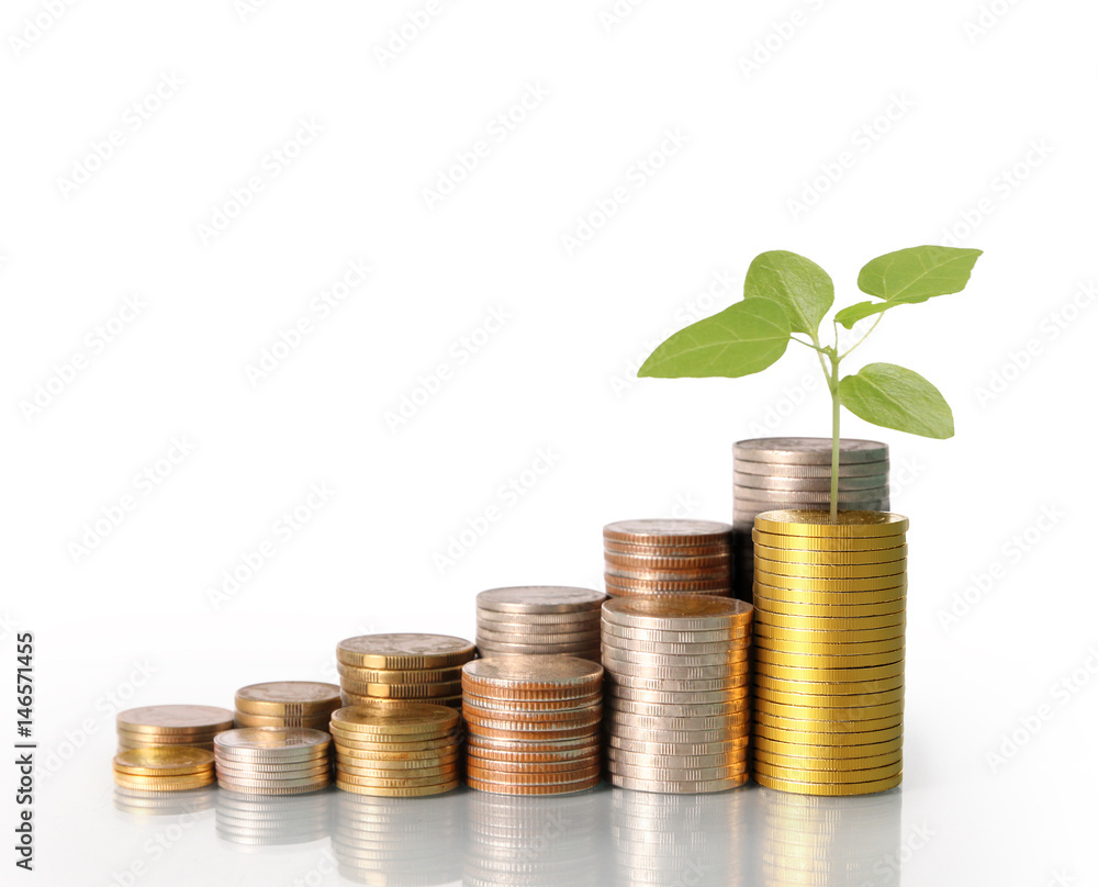 Investment concept, Coins graph stock Investment concept, Coins graph stock