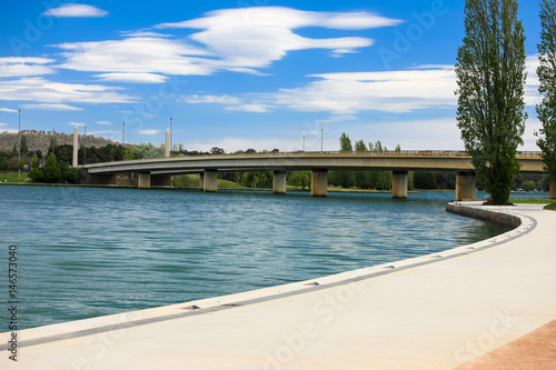 Lake Burley Griffin  Canberra  Australia  with long foot bike path 