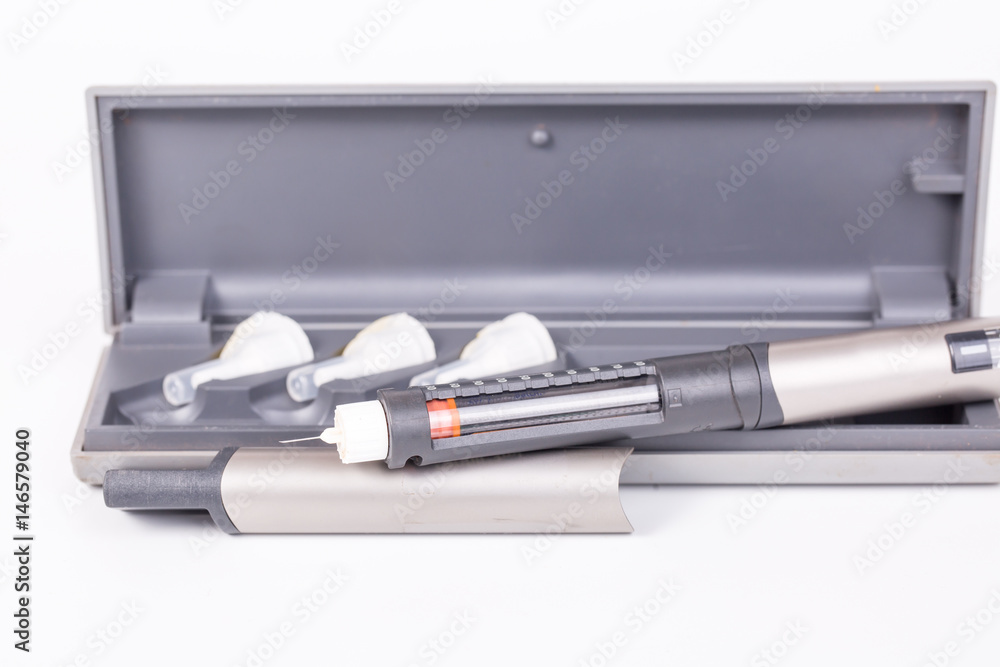 Insulin pen with hard case on white background Stock Photo | Adobe Stock