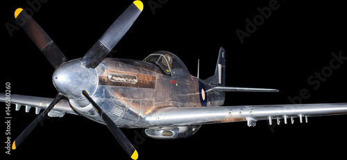 American P-51 fighter plane from Korean War, isolated on black