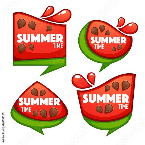 summer time, vector collection of sweet and shine watermelon banner, stickers and labels