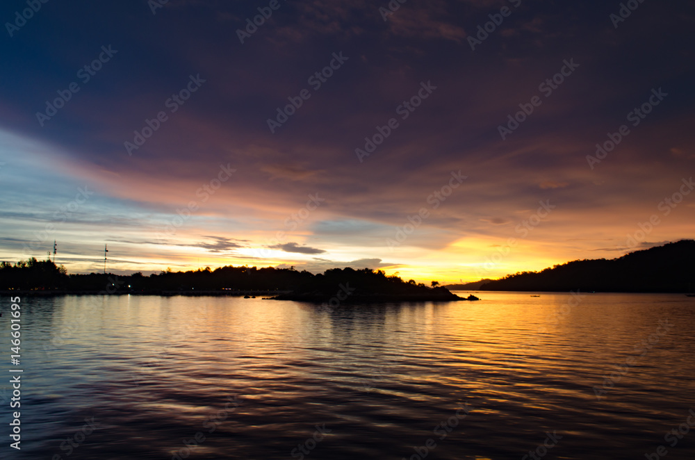 Twilight and Sunset at Lipe island, Satun, Thailand.