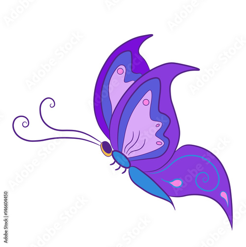 colored vector illustration of cartoon imagined flying butterfly on a white background for illustrative purposes