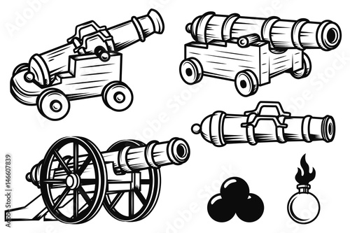 Vászonkép Set of ancient cannons illustrations