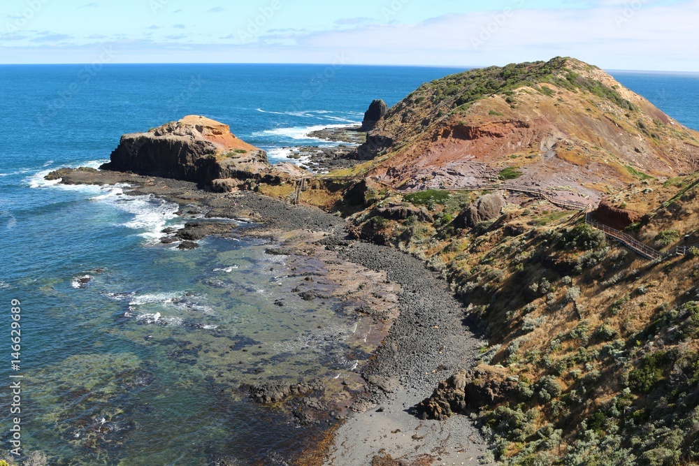Cape Schanck with the board walk to the pulpit rock at the Mornington Peninsula, Australia
