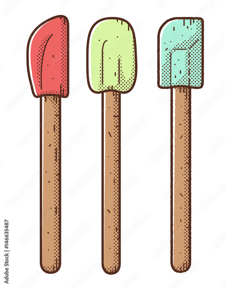 Spatula illustration, drawing, halftone, retro, cartoon, vector Stock