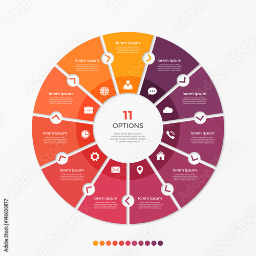 Circle chart infographic template with 11 options