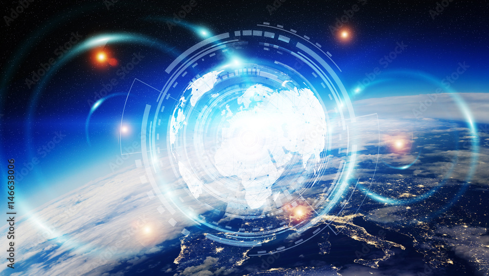 Obraz premium Data exchange and global network over the world 3D rendering