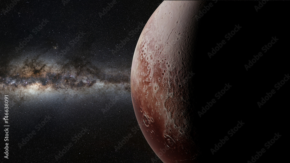 Fototapeta premium dwarf planet Pluto in front of the beautiful Milky Way galaxy