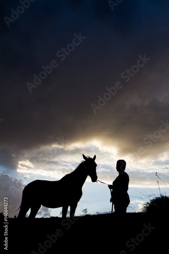 silhouette of person with horse