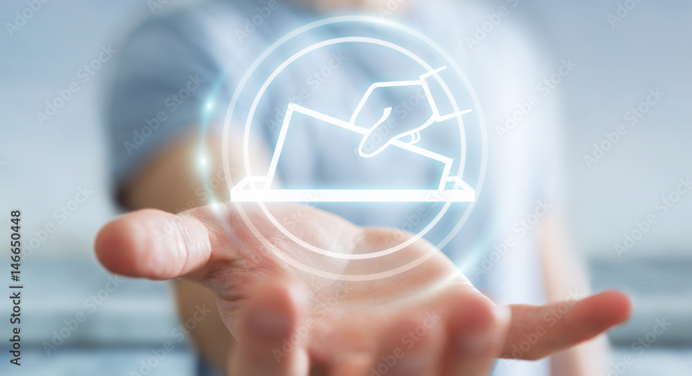 Businessman voting using digital interface 3D rendering Businessman voting using digital interface 3D rendering