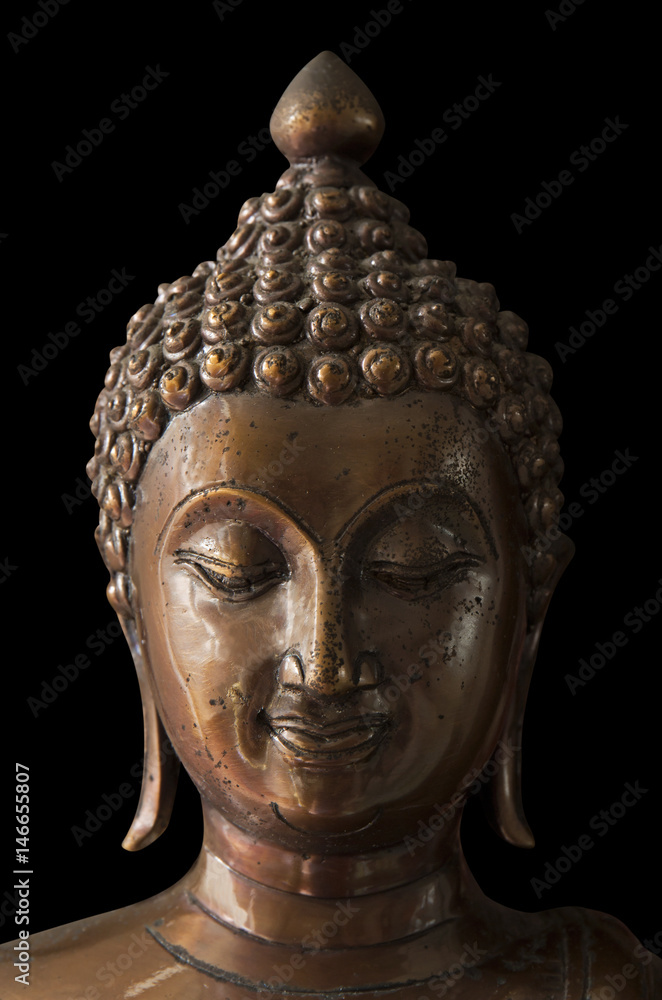 Closeup Antique Buddha Statue with Clipping Path