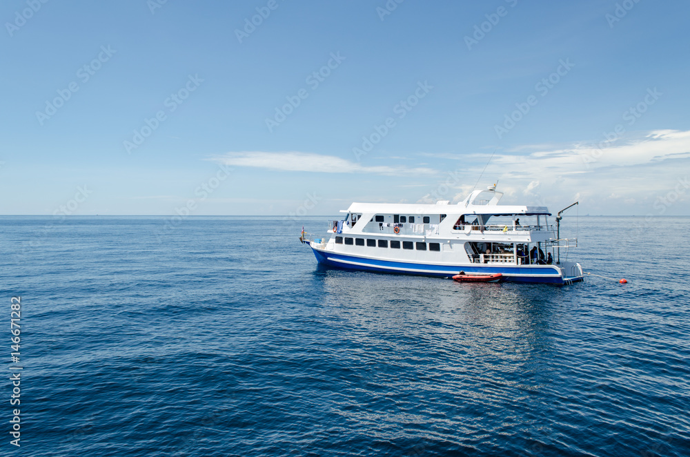 Liveaboard Boat on Sea with Beautiful Blue Sky.