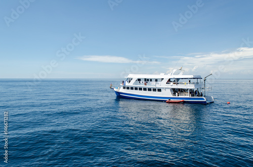 Liveaboard Boat on Sea with Beautiful Blue Sky.