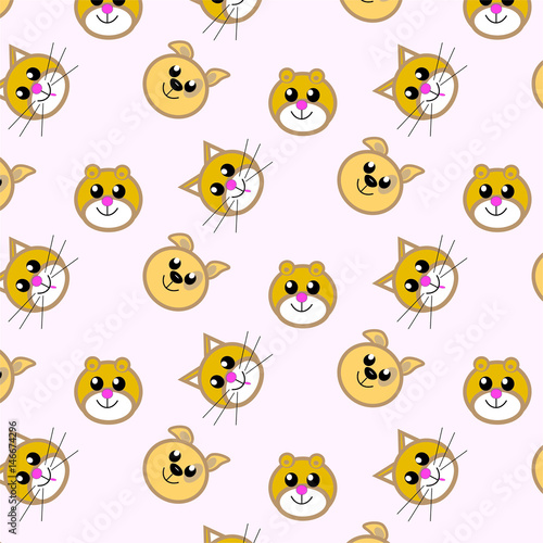 Pattern from the muzzles of dogs and cats for children's textiles, printing