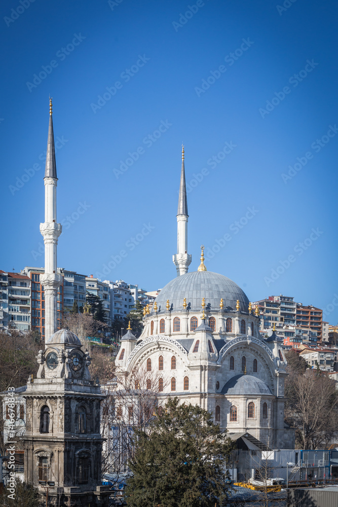 Beautiful Nusretiye Mosque, Nusretiye Camii next to Istanbul Modern Gallery, at Kilicali Pasa Mahallesi, Beyoglu, Istanbul Turkey