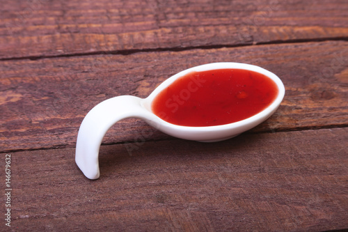 Homemade Organic Red Cranberry Sauce in ceramic saucepan