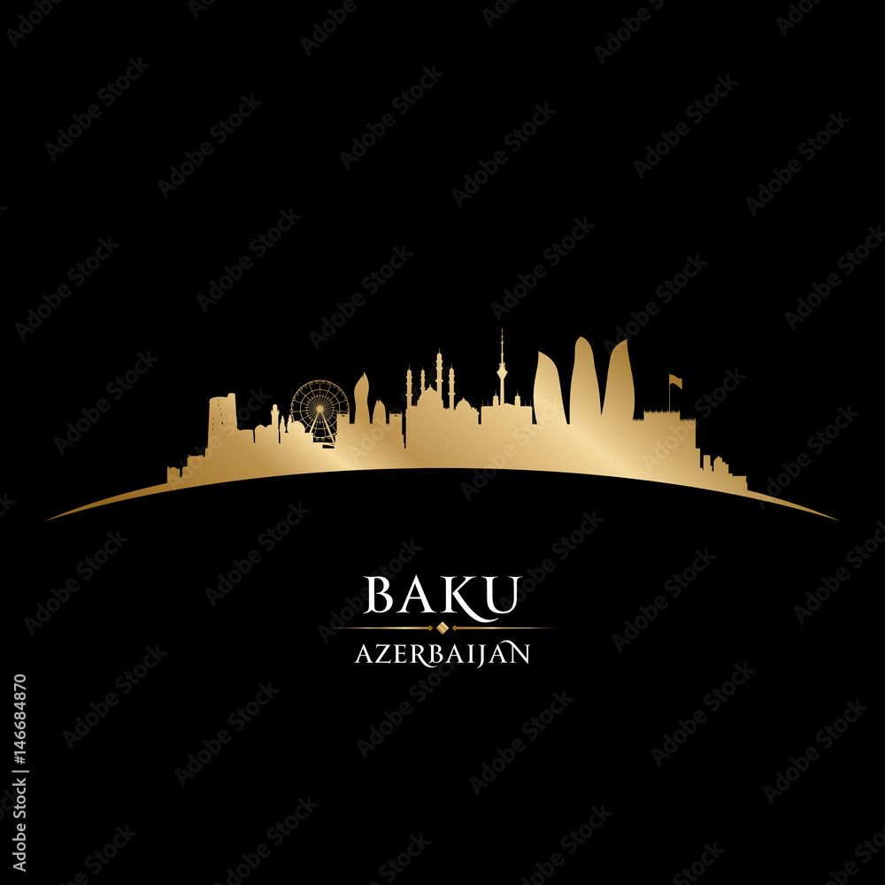 Baku Azerbaijan city skyline silhouette black background