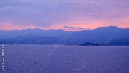 View on the Corsica Island and Bonifacio Strait in France  on sunrise.