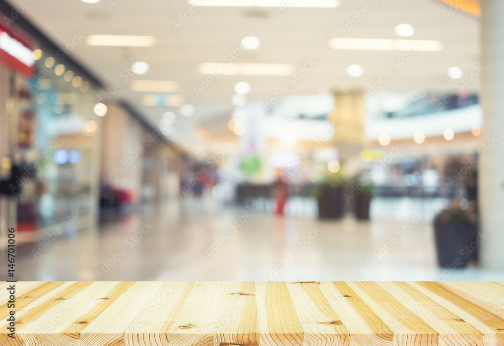 Blurred image of retail store in shopping mall for background.