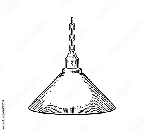 Hanging lamp with chain. Vintage black engraving