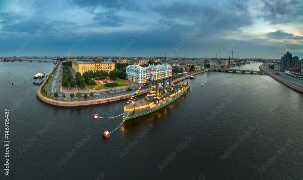 Cruiser Aurora. Beautiful places of St. Petersburg. Ships. Neva.
