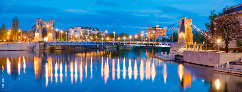 Wroclaw, Poland- Panorama of the historic and historic part of the old town,Grunwaldzki Bridge on the Oder River