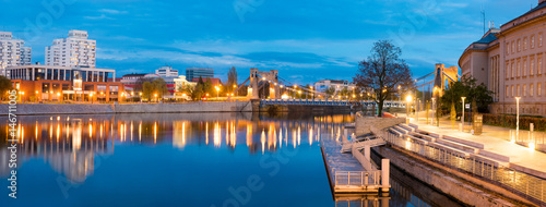 Wroclaw, Poland- Panorama of the historic and historic part of the old town,Grunwaldzki Bridge on the Oder River