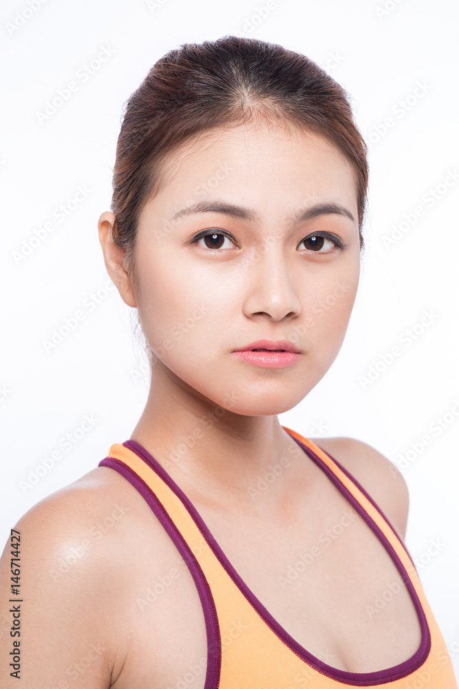 Portrait of fitness young asian woman on White. Portrait of fitness young asian woman on White.