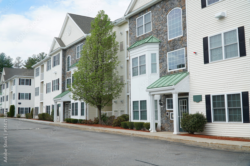 rental apartment buildings in a row with spring tree rental apartment buildings in a row with spring tree